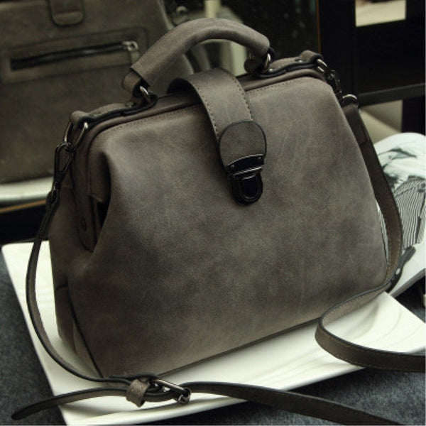 Grand Sac à Main Bandoulière En Cuir Vintage POURCHET - Couleur Marron Et Blanc - Occasion