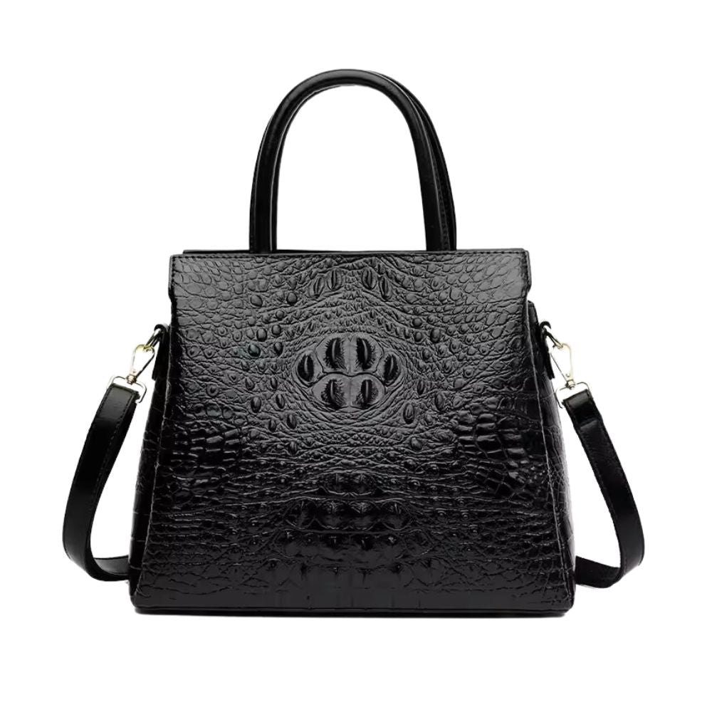 Sac Bandoulière Femme Cuir Croco Noir ┃ Élégant, Grand Format