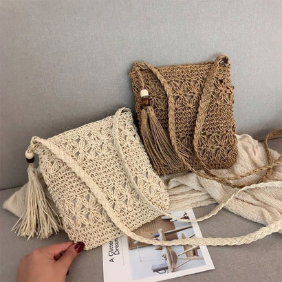 Sac Besace Femme à Epaule Boho Tissé en Paille