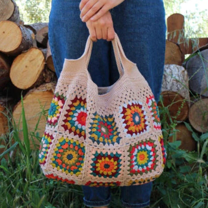 Sac Cabas Femme à Main Chic en Crochet Coloré